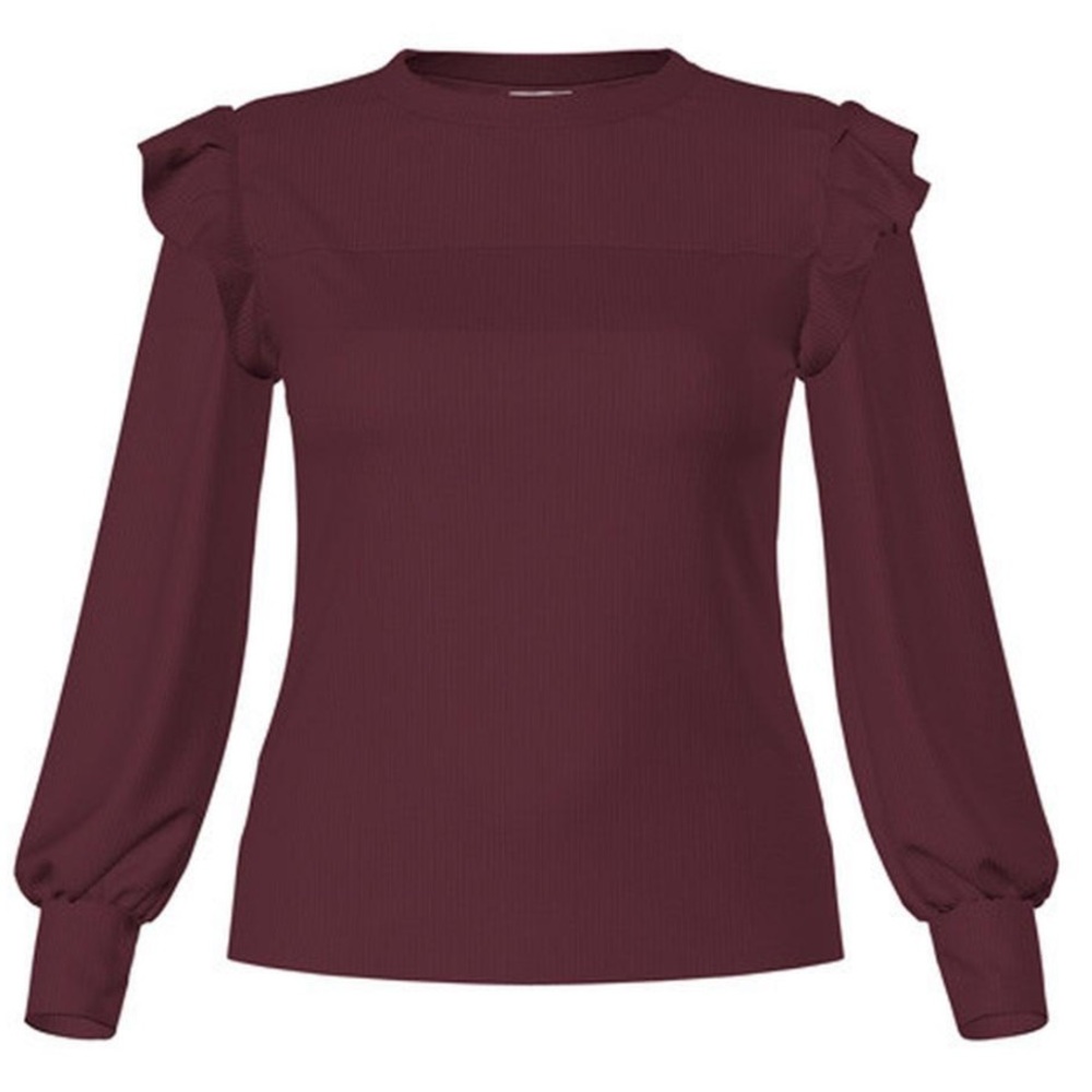 LulaRoe Brielle Ruffle Shoulder Wine Color Long Sleeve Top 2096 - Picture 2 of 3